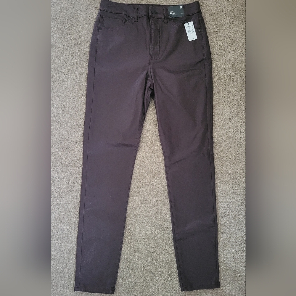 Express High Rise Faux Leather Black Cherry Skinny Jeans